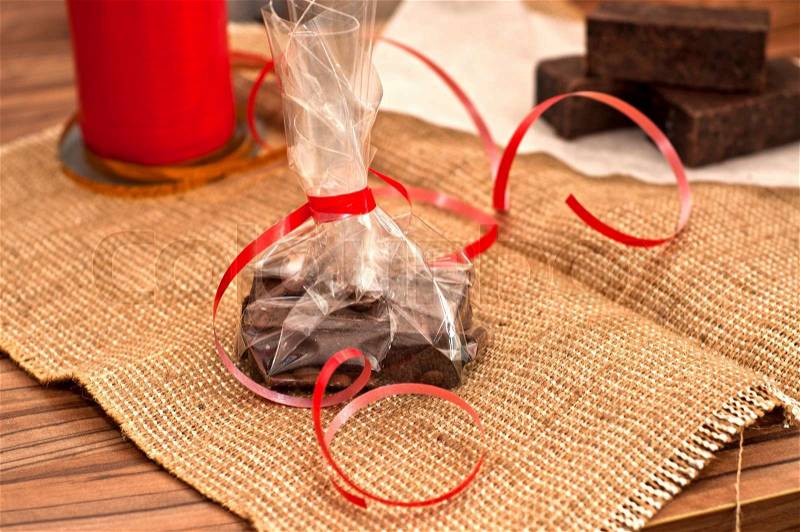 The natural chocolate soap - beautiful handmade gift , stock photo