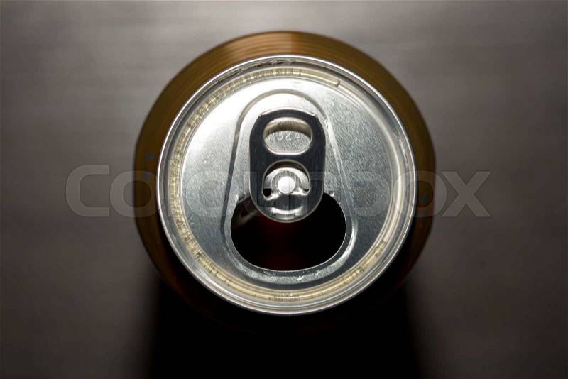 Opened beer Can from above, stock photo