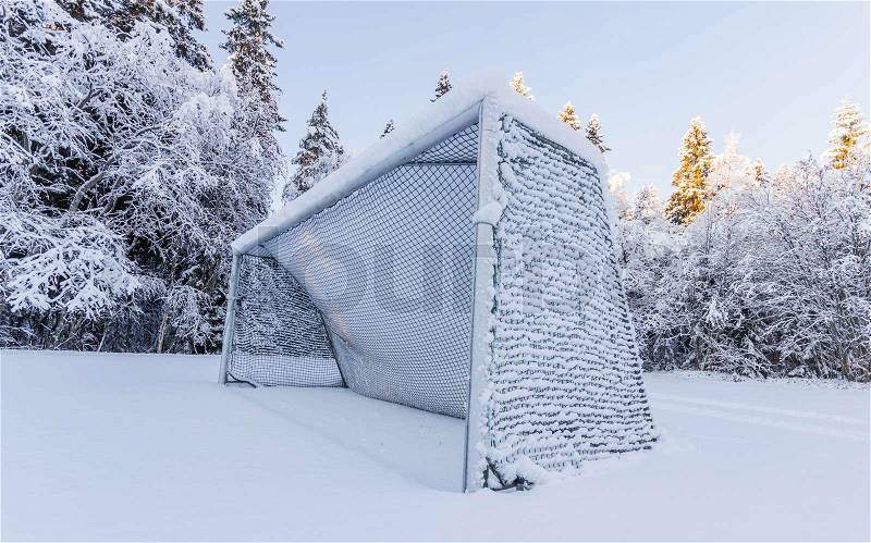 Soccer Goal Covered in Snow, stock photo