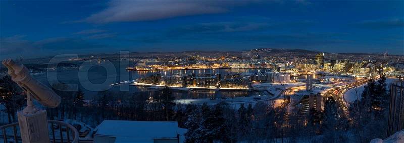 Oslo Skyline winter morning panorama, stock photo