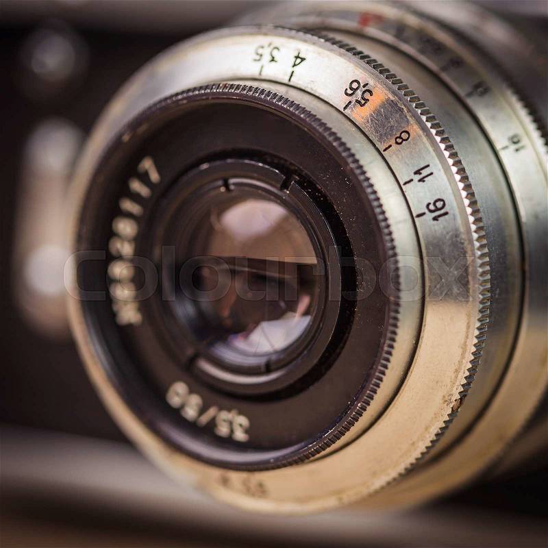 Vintage camera lens close up. Selective focus. Shallow depth of field. , stock photo
