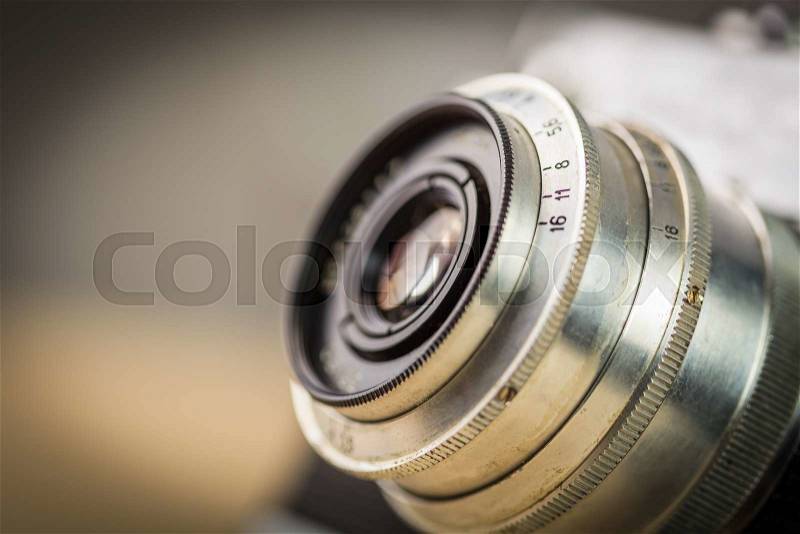 Vintage camera lens close up. Selective focus. Shallow depth of field. , stock photo
