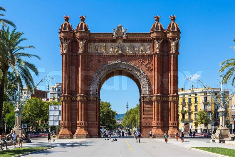 Triumph Arch of Barcelona in a summer day in Barcelona, Spain, stock photo