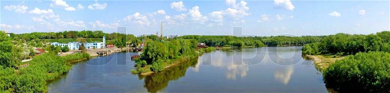 The panoramic view with Desna river near Chernigiv city, Ukraine, stock photo