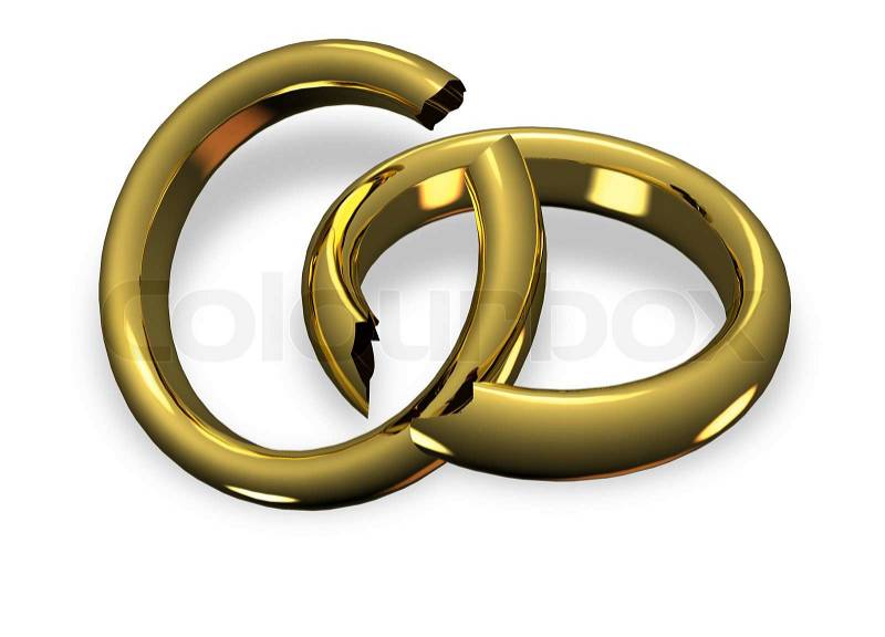 Stock image of 'Broken wedding rings in divorce'