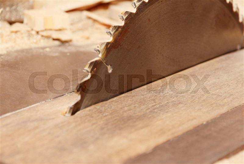 The metal circular saw blade taken closeup, stock photo