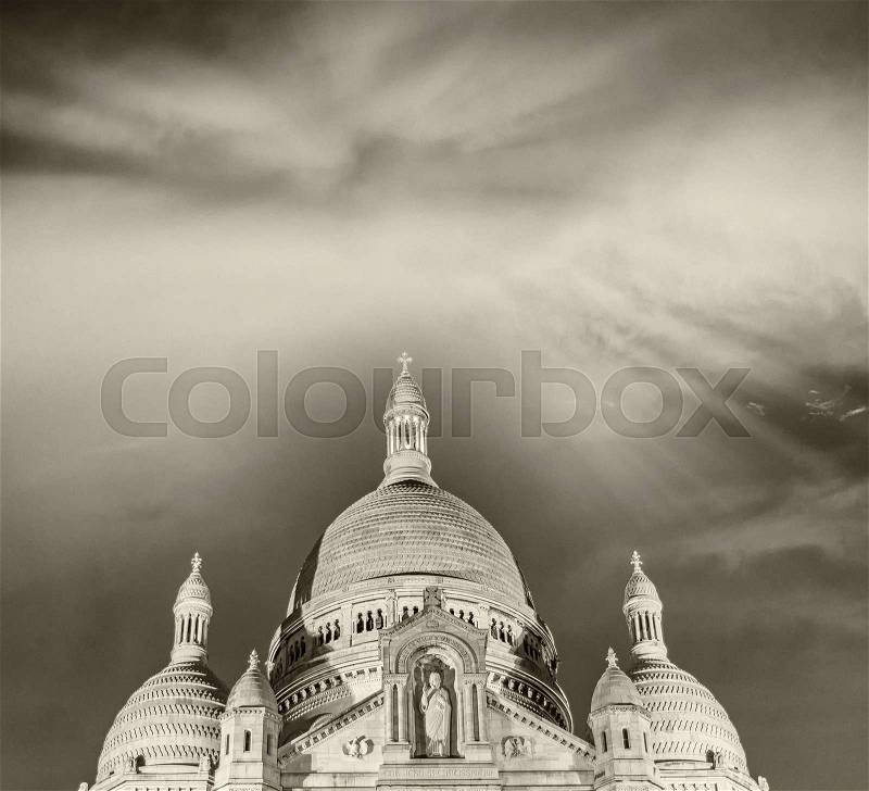 Basilica Sacre Coeur, Paris. Black and white view, stock photo