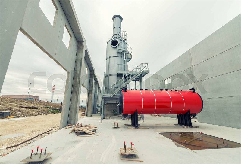 Construction site with rotary kiln, stock photo