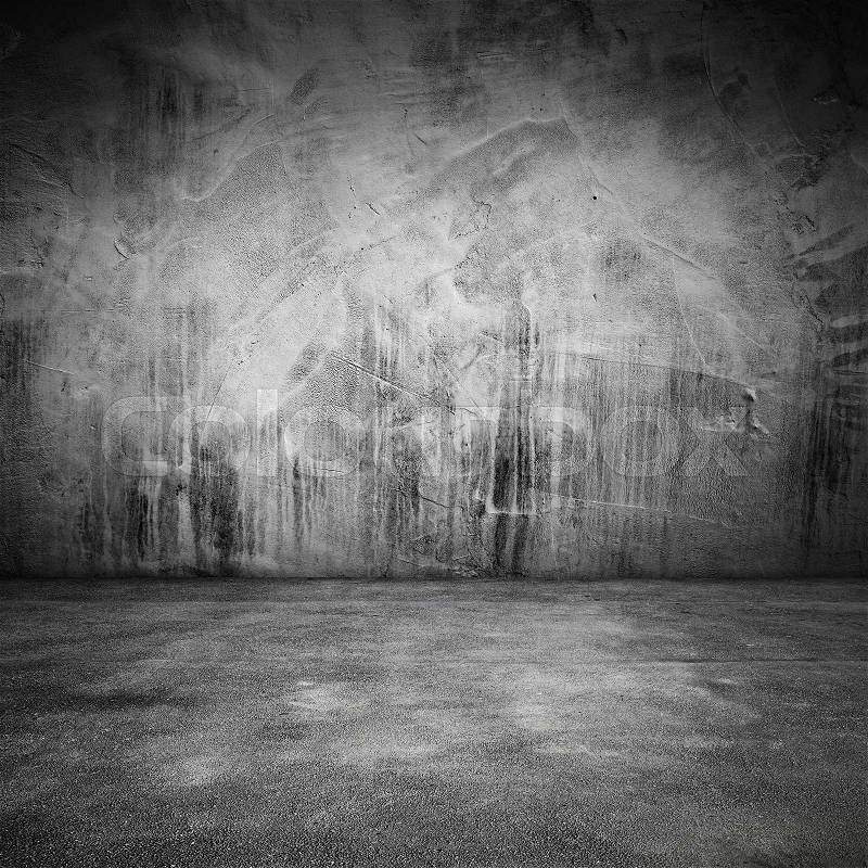Abstract grungy square interior background with concrete floor and wall, stock photo