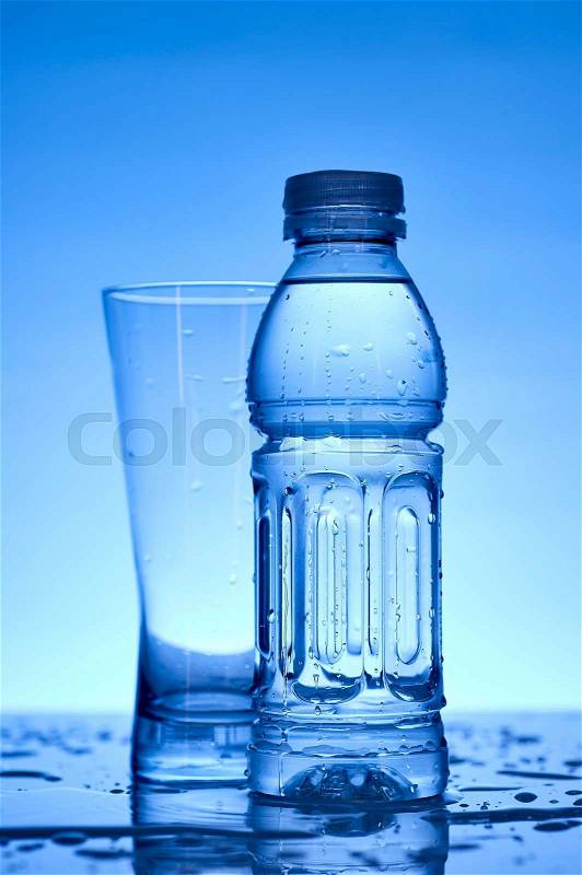 A studio photo of bottled water up close, stock photo