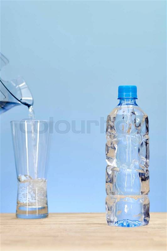 A studio photo of bottled water up close, stock photo