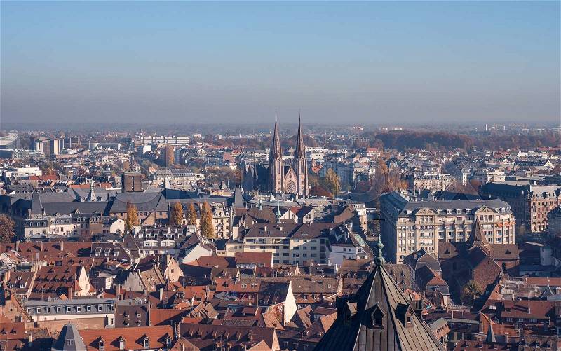 Strasbourg houses. View from the top of the cathedral. France, stock photo