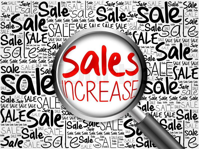 Sales Increase sale word cloud with magnifying glass, business concept, stock photo