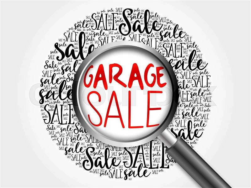 GARAGE SALE word cloud with magnifying glass, business concept, stock photo
