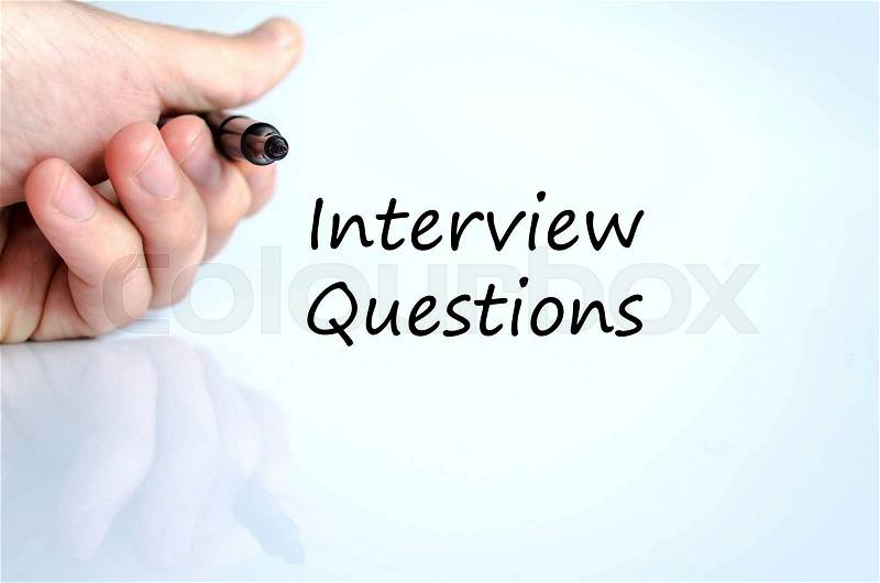 Interview questions text concept isolated over white background, stock photo