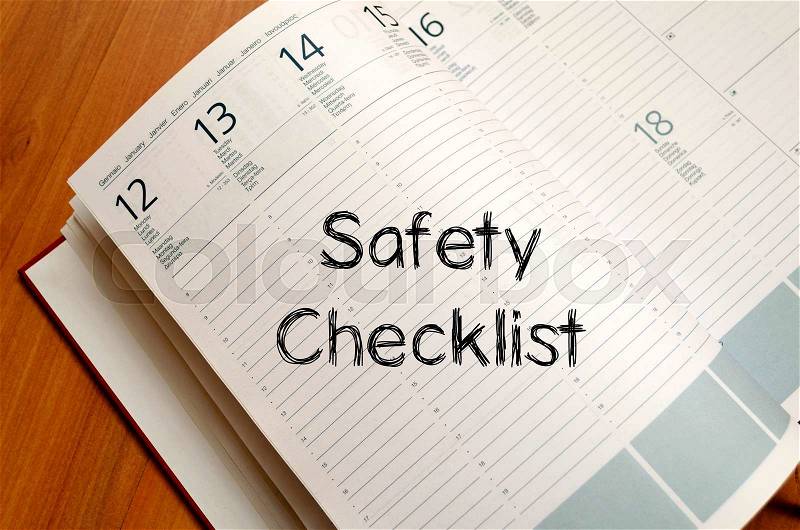 Safety checklist text concept write on notebook with pen, stock photo