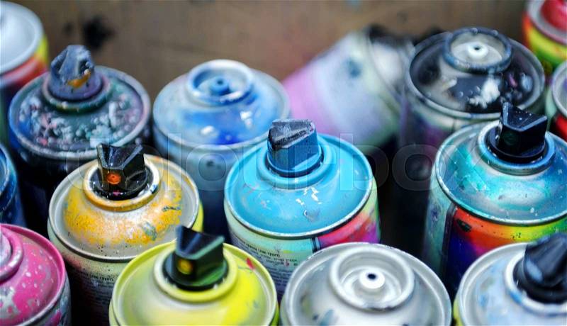 Used cans of spray paint, stock photo