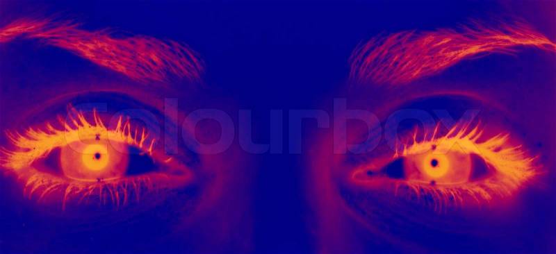 People eyes in infrared thermal view mode, stock photo