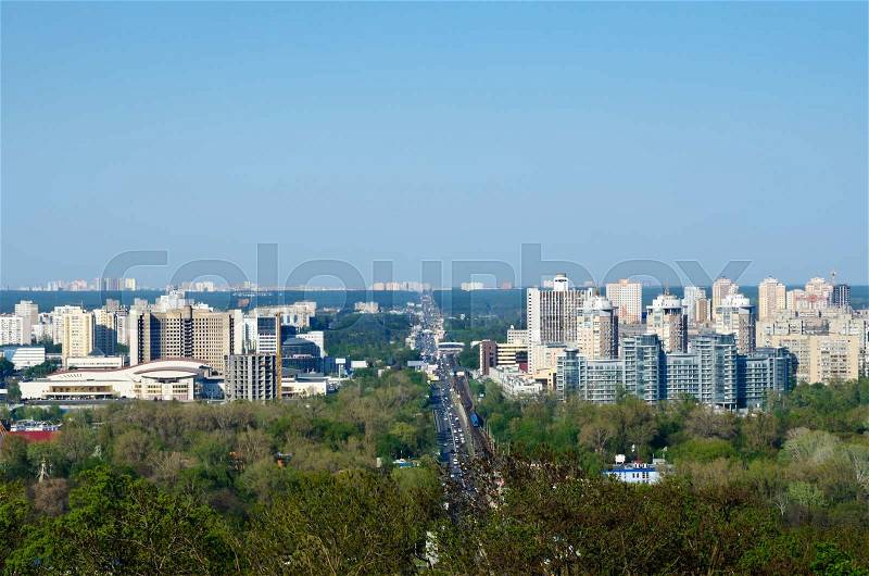 Landscape of the city of Kiev bird\'s eye view, stock photo