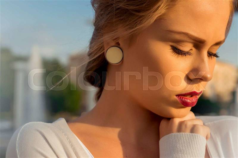 Young skinny sexy woman outdoor, stock photo