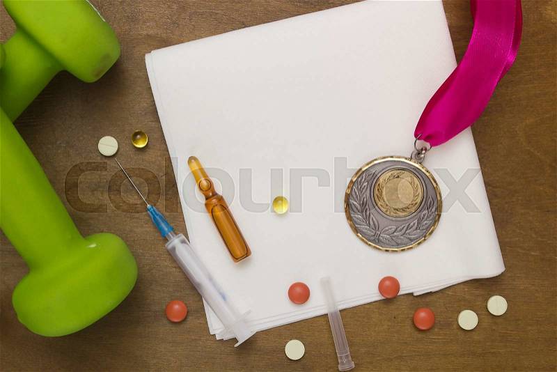The use of doping for sports records. Doping set for victory, stock photo