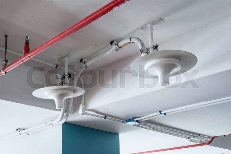 Cell mobile phone equipment antenna telecommunications transmitters wireless communication installed at ceiling, stock photo