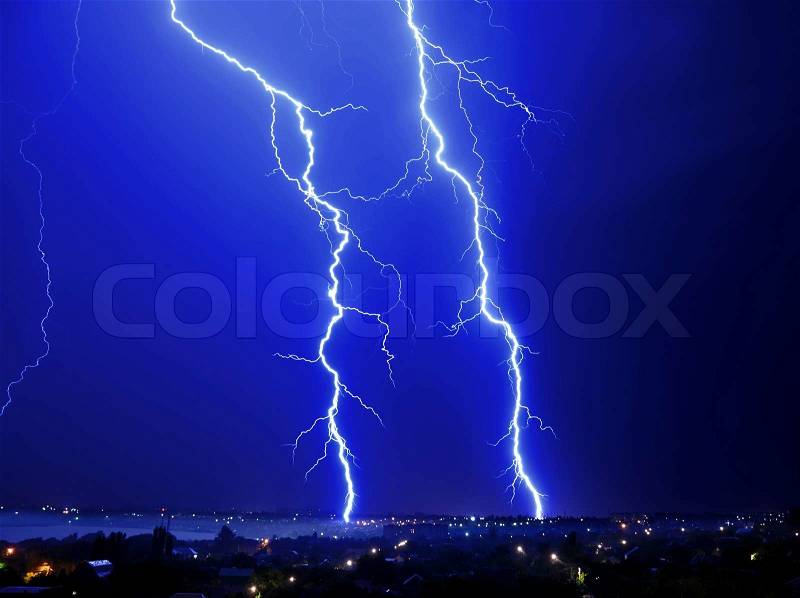 Thunderstorm and perfect Lightning over city, stock photo