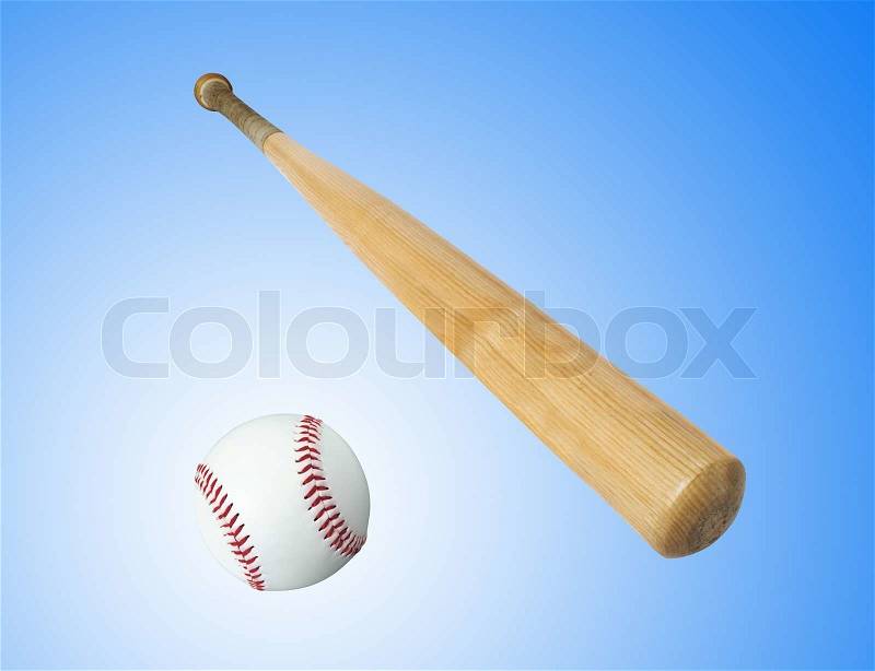 Wooden baseball bat and ball isolated on white, stock photo