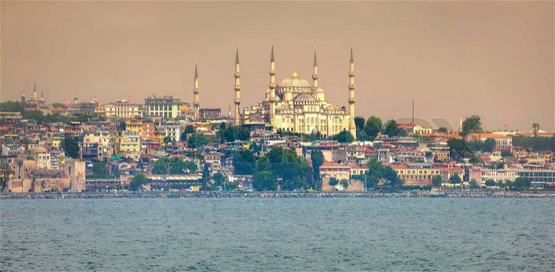 Istanbul sunset panorama - Turkey travel background, stock photo
