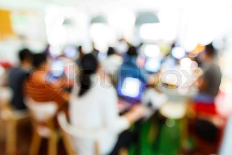 Abstract blurred people lecture in seminar room, education concept, stock photo