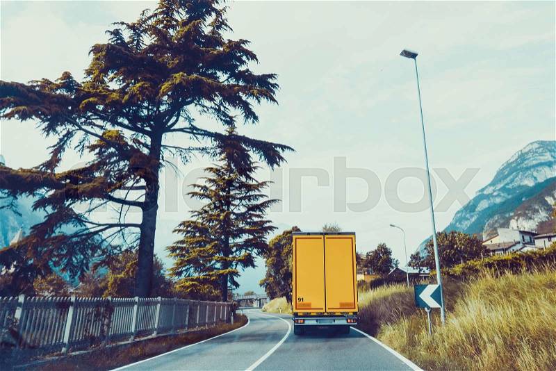 Cargo truck on the mountain. truck on road. Cargo transportation, stock photo