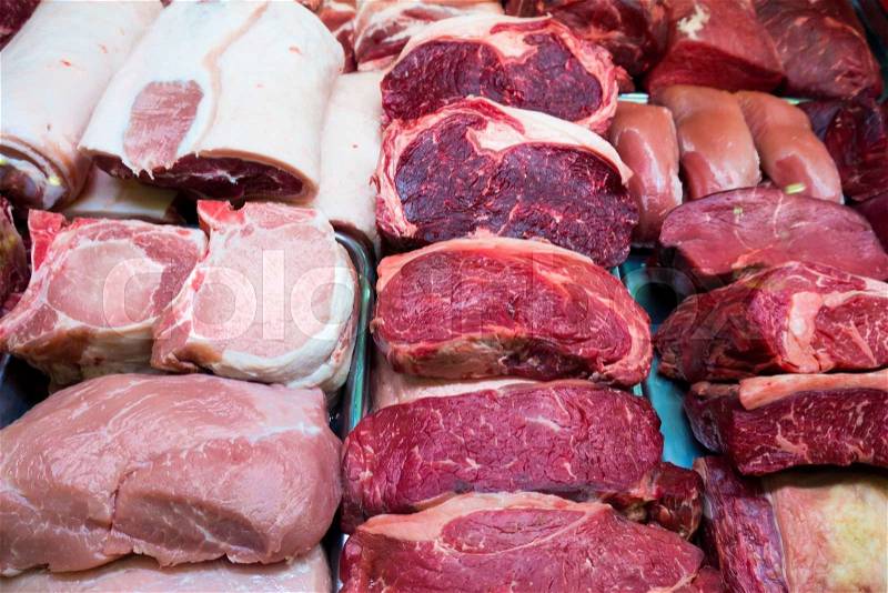 Fresh meat. Fresh meat at a market. meat in shopping center, stock photo