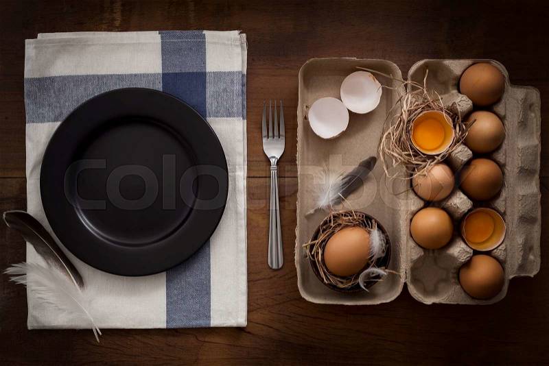 Chicken eggs still life rustic with food stylish raw ingredient poultry healthy cholesterol protein vitamin natural rustic low key, stock photo