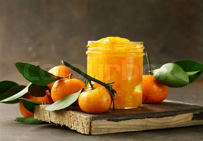 Natural organic canned mandarin (orange) in syrup, stock photo