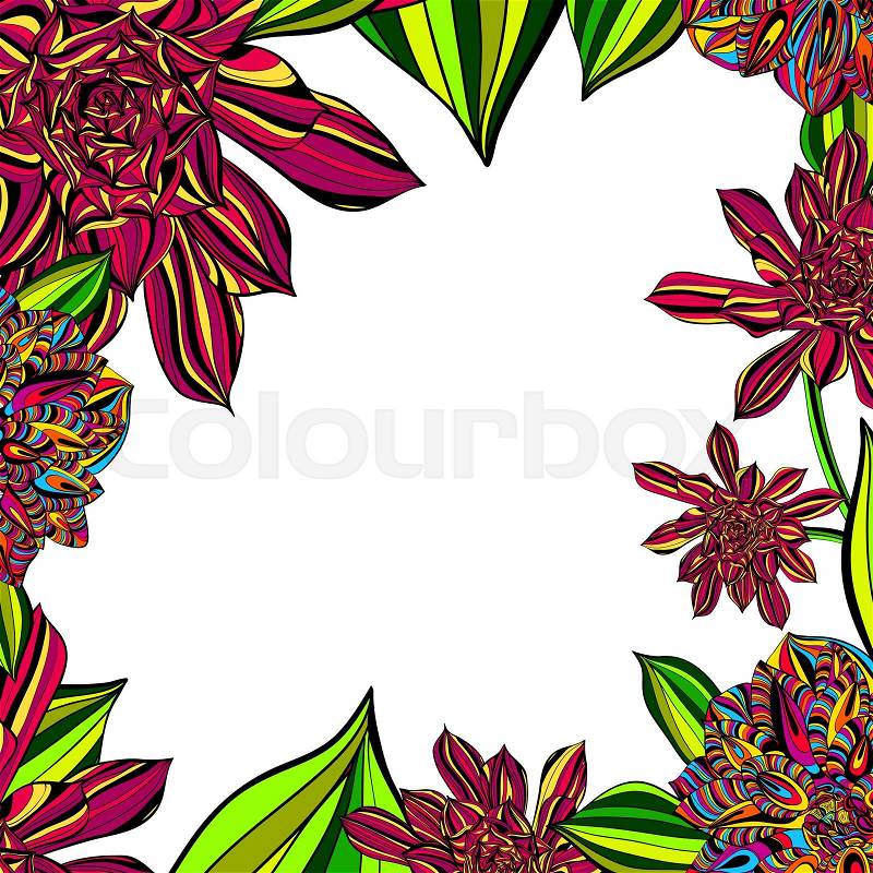 Illustration of Multicolored Bright Floral Tropical Frame With Copyspace, stock photo