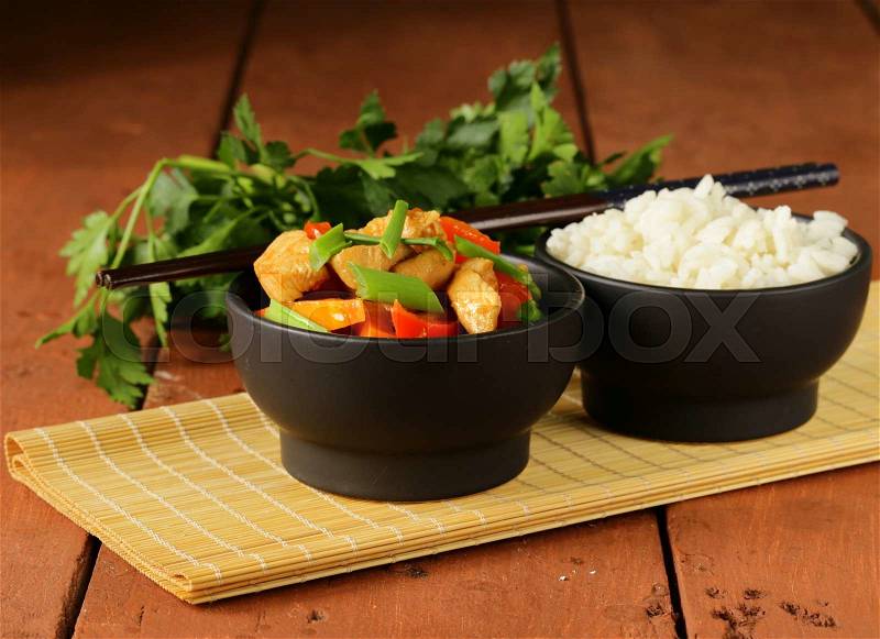 Stir-Fry chicken with vegetables in sweet and sour sauce, stock photo