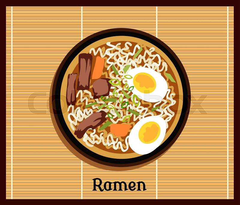 Japanese ramen. Vintage cartoon ramen noodles poster design with noodle