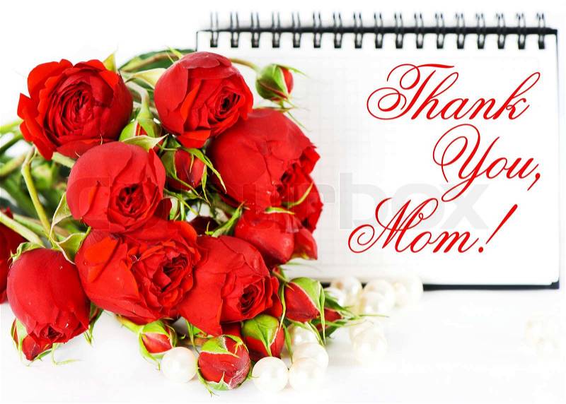 Thank you, mom! Mother\'s Day card concept with red roses, stock photo