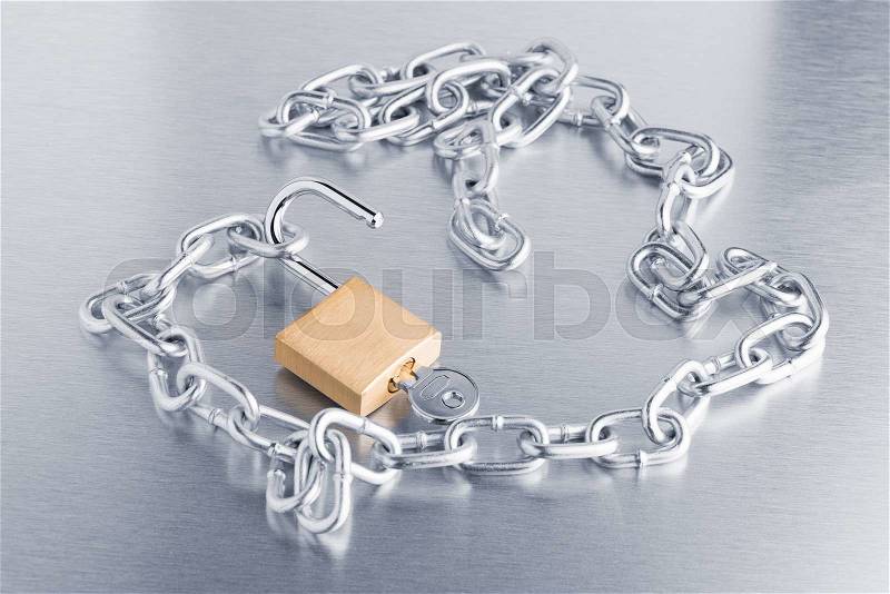 Closeup on silver chain on metal finish background, stock photo