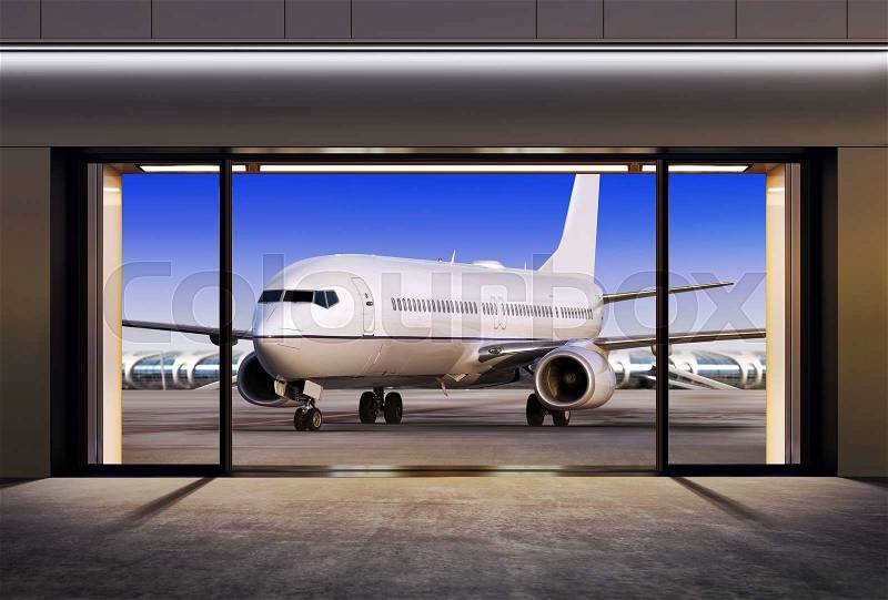 Passenger plane expects tourists at airport, stock photo
