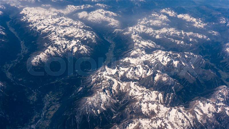 Landscape of Mountain. view from the airplane window, stock photo