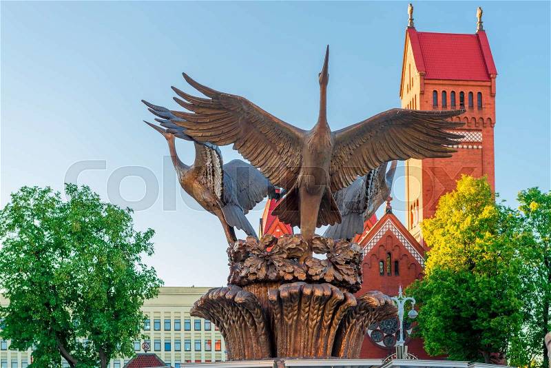 Independence Square, the central square of the city and the largest in Minsk, built in 1933. Below ground were built shopping center and parking lot. The above-ground part of the area has become a relaxation area with light and music fountain, stock photo