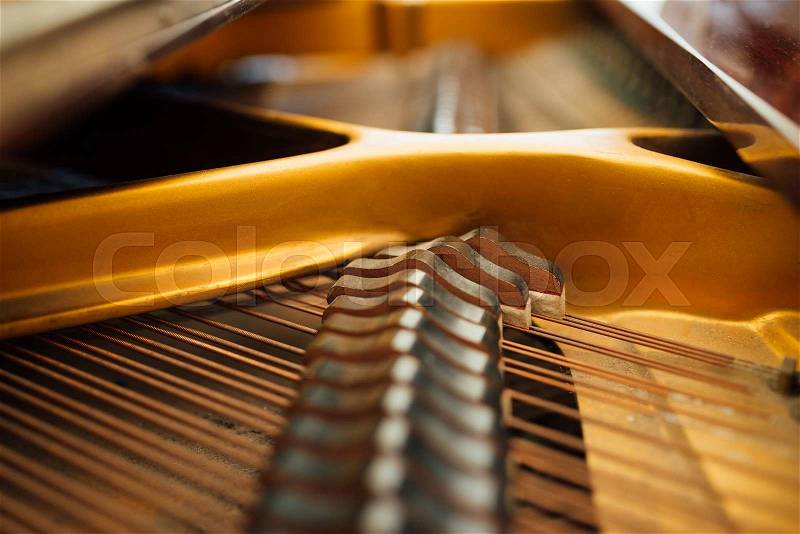 The internal parts of the grand piano strings, stock photo