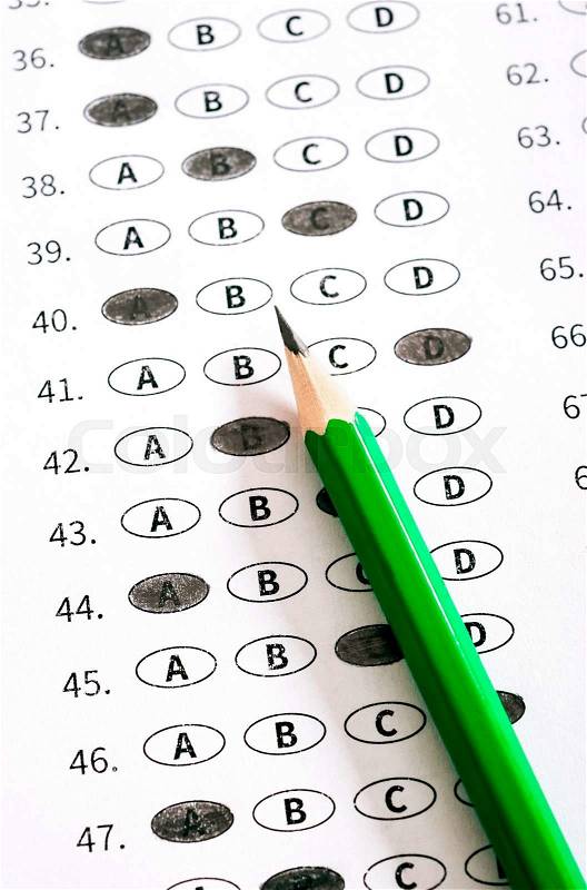 Test score sheet with answers, stock photo