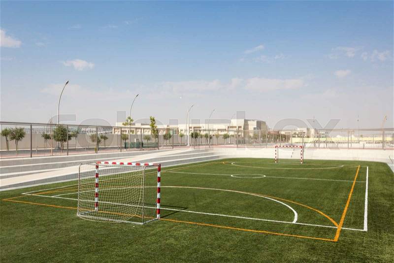 Empty handball sports field in Doha, Qatar, Middle East, stock photo