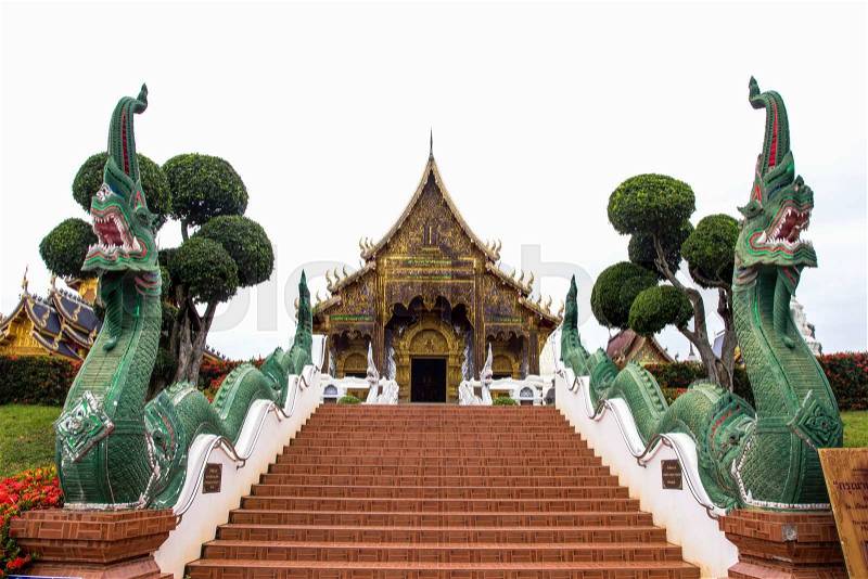 Beautiful place of worship with religious teachings in Chiangmai Thailand, Wat Baan Den, stock photo