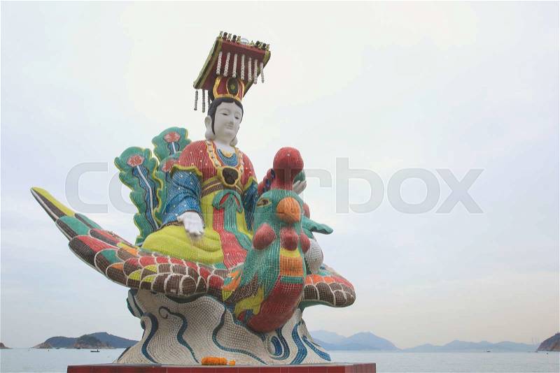 HONGKONG - DEC 7,2015 : Kwun Yam Shrine in Located at the southeastern end of Repulse Bay is a quaint Taoist temple which is popular for its colorful mosaic statues of Chinese mythology deities, stock photo