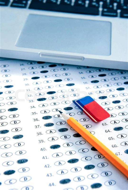 Test score sheet with answers. Education concept, stock photo