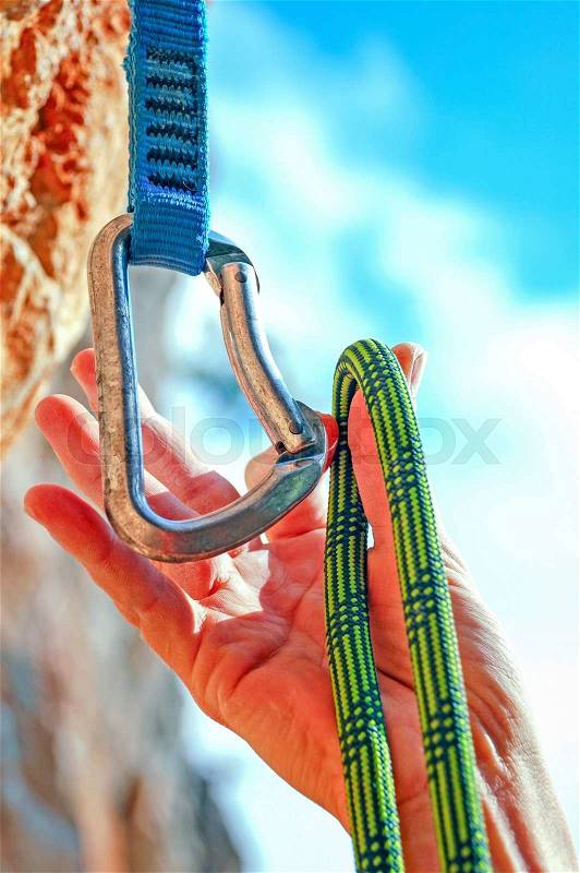 A climbers rope and quick-draws, stock photo