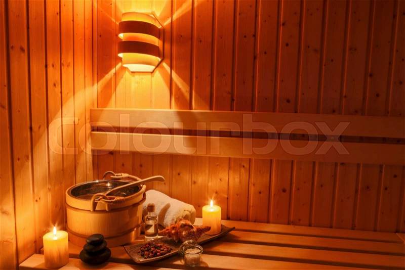 Cozy atmosphere in the sauna at a spa area of ​​a wellness hotel. recreation and relax from everyday life, stock photo